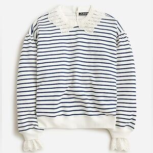 J. Crew French Terry Striped Lace Neck And Cuff Drop Shoulder Sweatshirt M